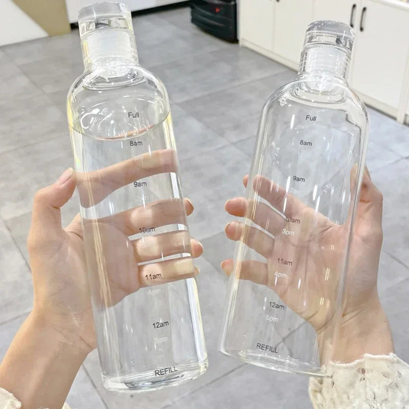 Glass Water Bottle with Time Marker