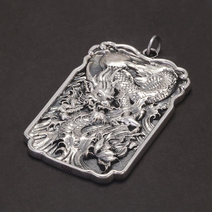 999 Pure Silver Rounded Dragon Tag Pendant