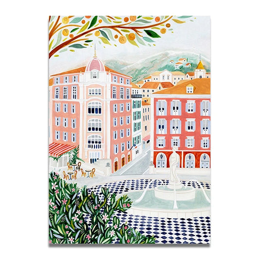 City fountain - Travel Art Print Poster