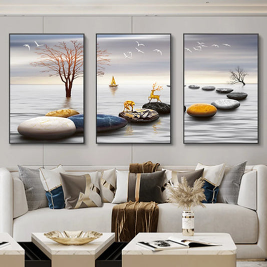 Pebbles - 3 Piece Abstract Landscape Wall Art