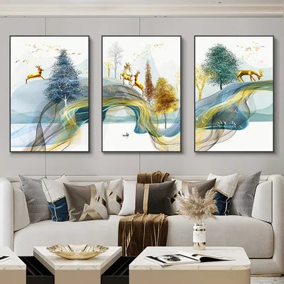 Winter Gold - 3 Piece Abstract Landscape Wall Art