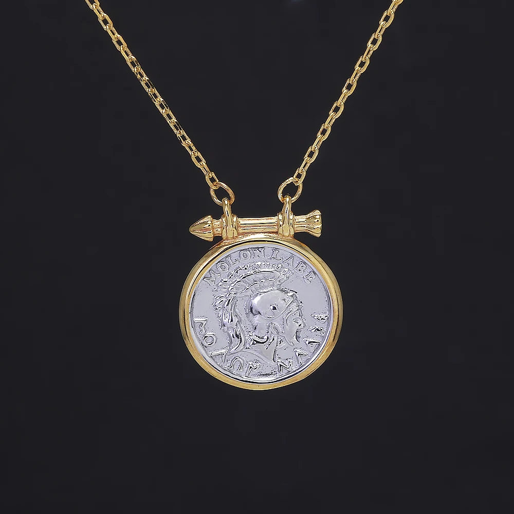 Gold Plated Roman Knight Silver Coin Necklace