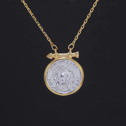 Gold Plated Roman Knight Silver Coin Necklace
