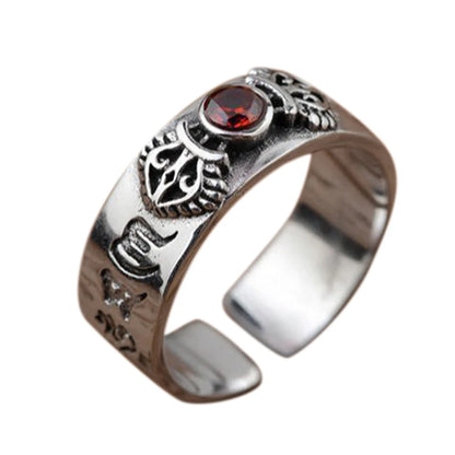Open Resizable Sterling Silver Natural Garnet Ring
