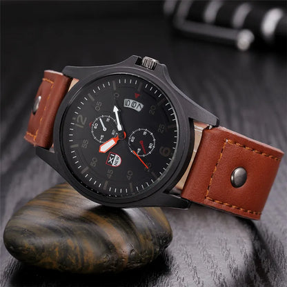 Simple Leather Quartz Calendar Watch