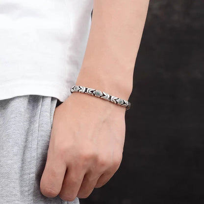 18cm 925 Sterling Silver Studded Pattern Bracelet