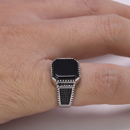 Square Natural Onyx Vintage Ring