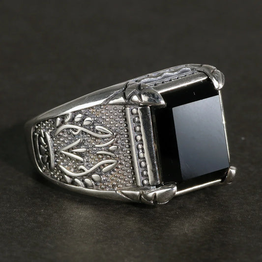 Claw Set Natural Onyx Resizable Ring