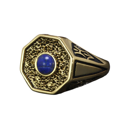 Lapis Lazuli Yellow Gold Plated Vampire Ring With Heart Shaped Ring Case