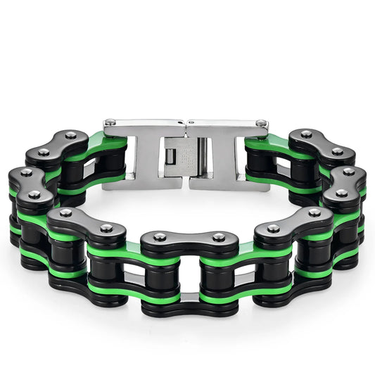 Single Green & Black Stainless Steel Bicycle Chain Bracelet