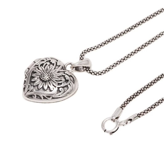 Heart Shaped Sunflower Locket Necklace