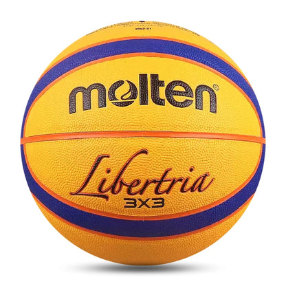 Molten - Libertria 3x3 Orange basketball with a dark orange winding and purple track lines. 