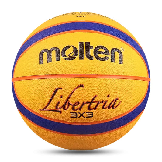 Molten - Libertria 3x3 Orange basketball with a dark orange winding and purple track lines. 