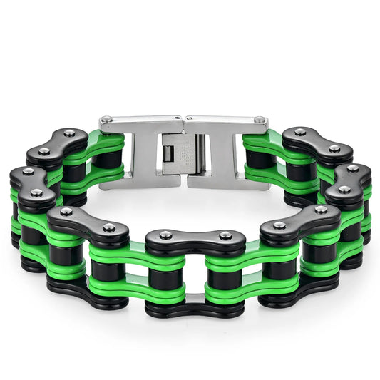 Double Green & Black Stainless Steel Bicycle Chain Bracelets