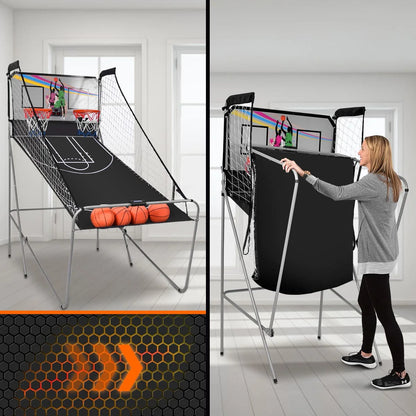 Foldable Double Shot Basketball Arcade with 4 Basketballs