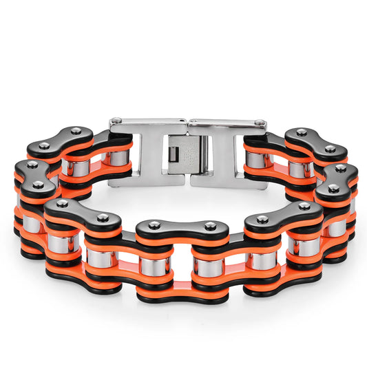 Black & Orange Stainless Steel Bicycle Chain Bracelets