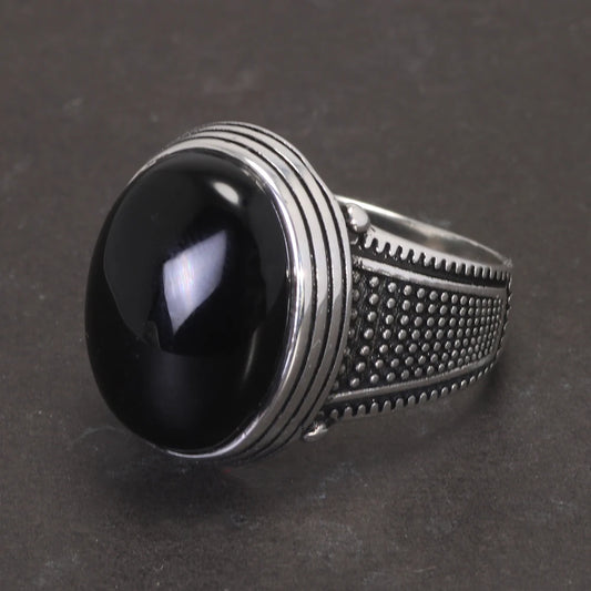 Black - Sterling Silver Agate Ottoman Ring