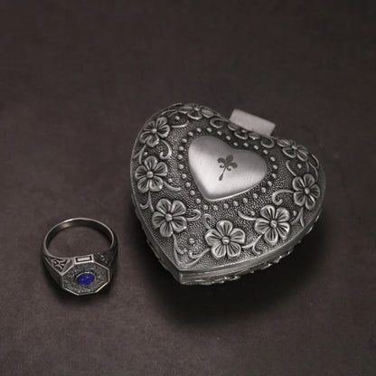Lapis Lazuli Platinum Plated Vampire Ring With Heart Shaped Ring Case