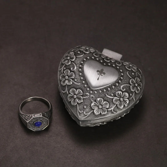 Lapis Lazuli Platinum Plated Vampire Ring With Heart Shaped Ring Case