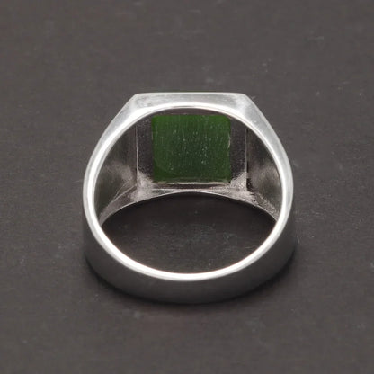 Size 10 - Minimalistic 925 Sterling Silver Green Agate Square Ring