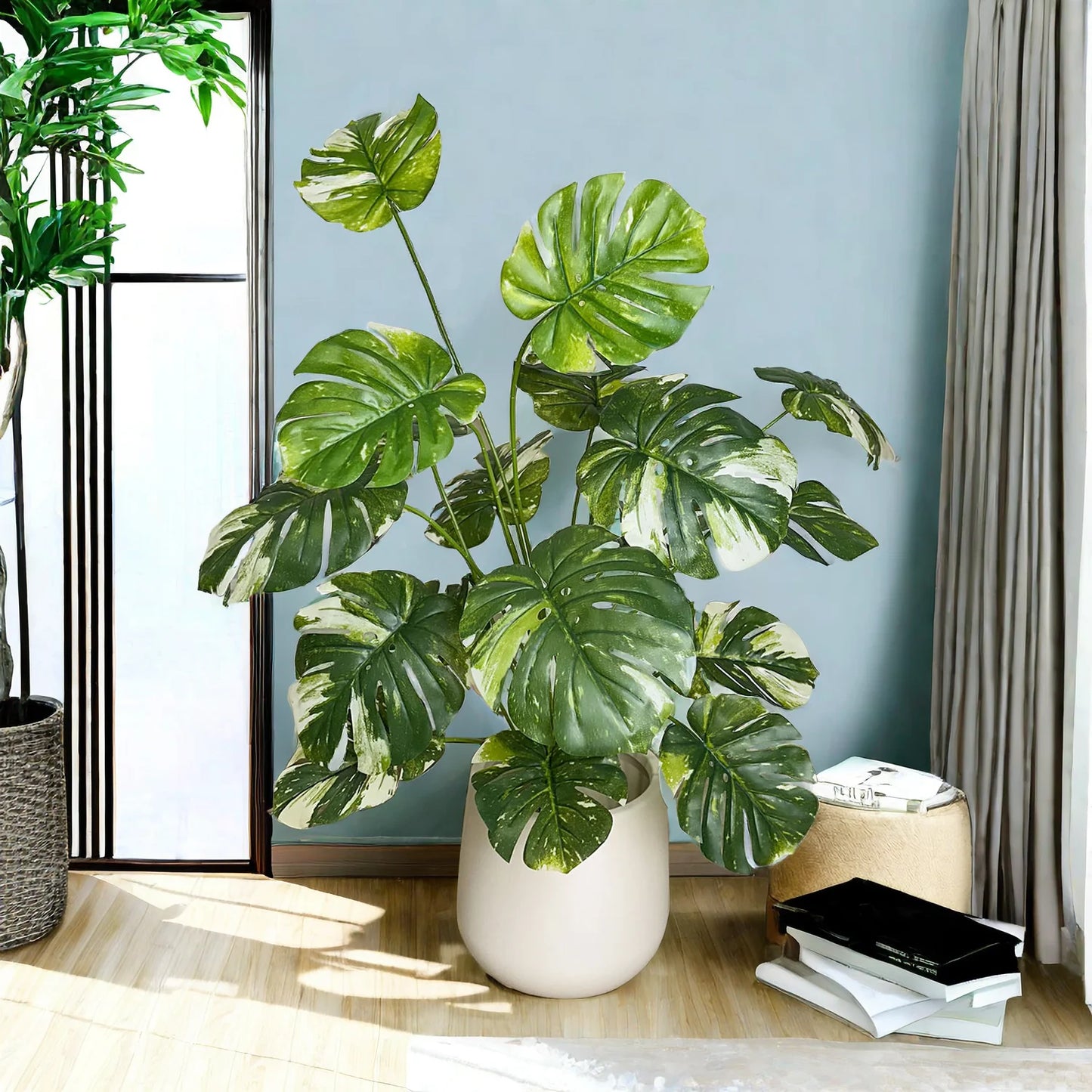 Artificial Monstera Plants and Moss Pots