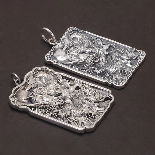 999 Pure Silver Dragon Tag Pendants
