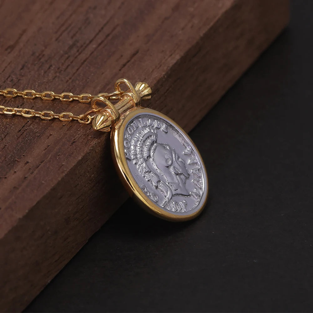 Gold Plated Roman Knight Silver Coin Necklace