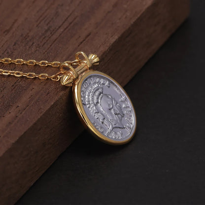 Gold Plated Roman Knight Silver Coin Necklace