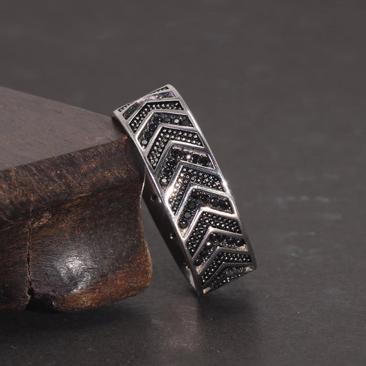 Size 10 - 925 Sterling Silver Chevron CZ Ring
