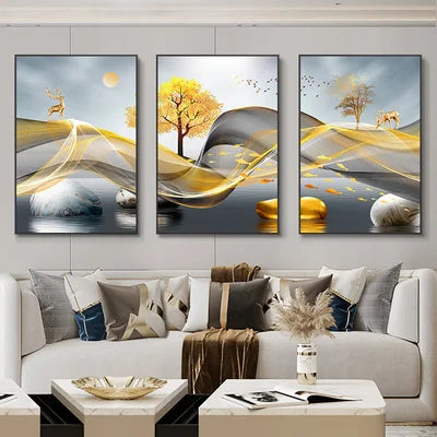 Golden Waves - 3 Piece Abstract Landscape Wall Art
