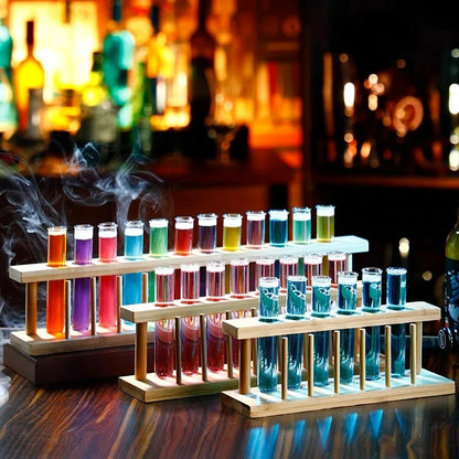 Test Tube Shot Glass Set & Wooden Holder