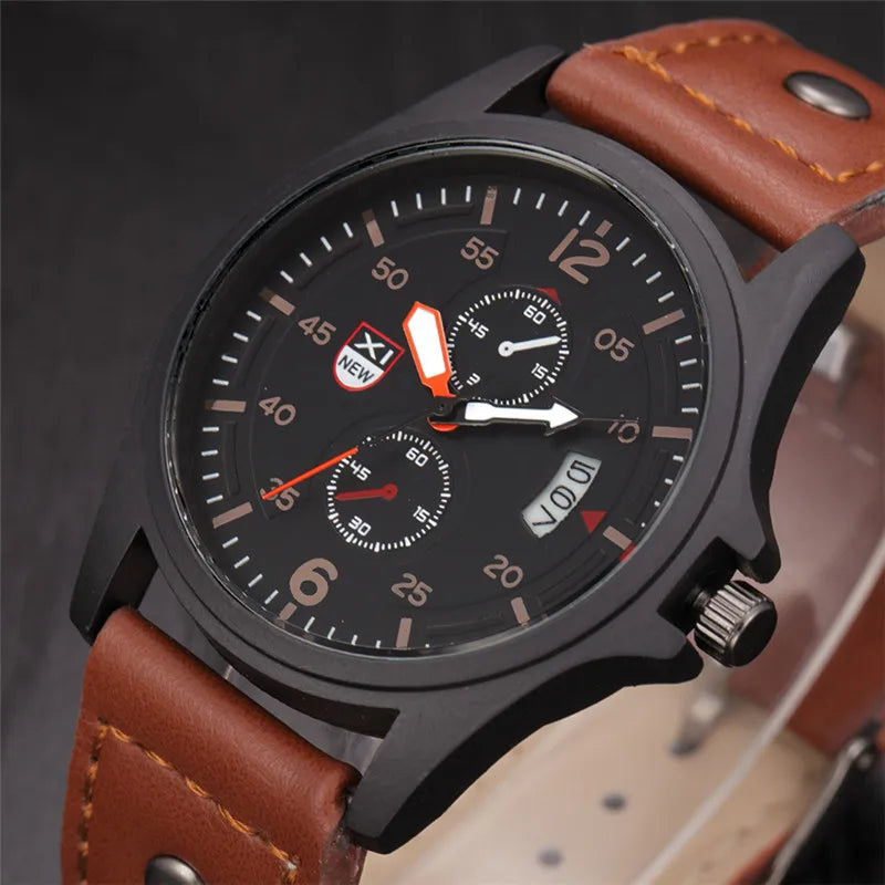 Simple Leather Quartz Calendar Watch