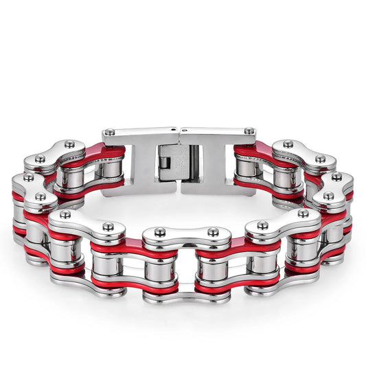 Steel Red Stainless Steel Bicycle Chain Bracelet