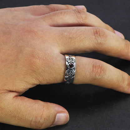 Open Resizable Sterling Silver Natural Garnet Ring