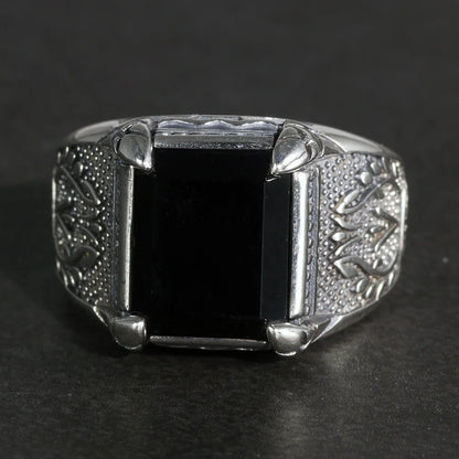 Claw Set Natural Onyx Resizable Ring