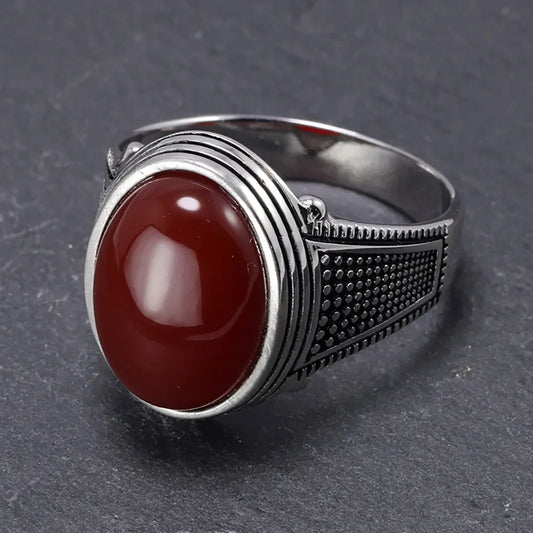 Red - Sterling Silver Agate Ottoman Ring