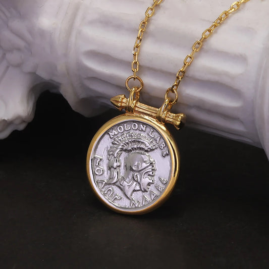 Gold Plated Roman Knight Silver Coin Necklace