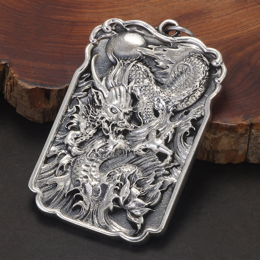 999 Pure Silver Rounded Dragon Tag Pendant
