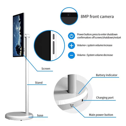 21.5 Inch HD Touch Screen Floor Stand Monitor with 8MP Video Camera