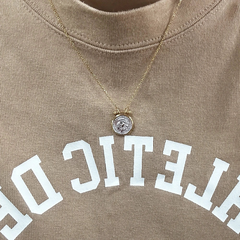 Gold Plated Roman Knight Silver Coin Necklace