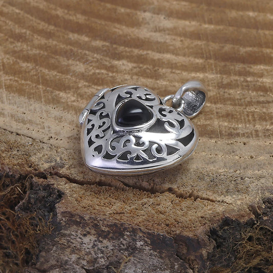 Onyx Love Heart Locket Pendant