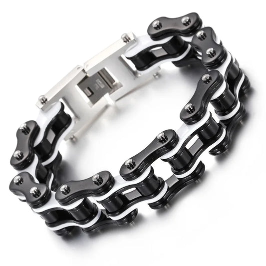 Black & White Stainless Steel Bicycle Chain Bracelets