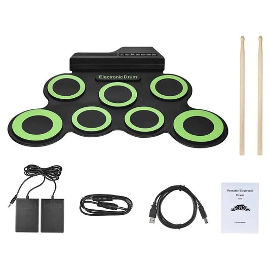Green - Folding Silicone USB Electronic Drum Kit With Drumsticks