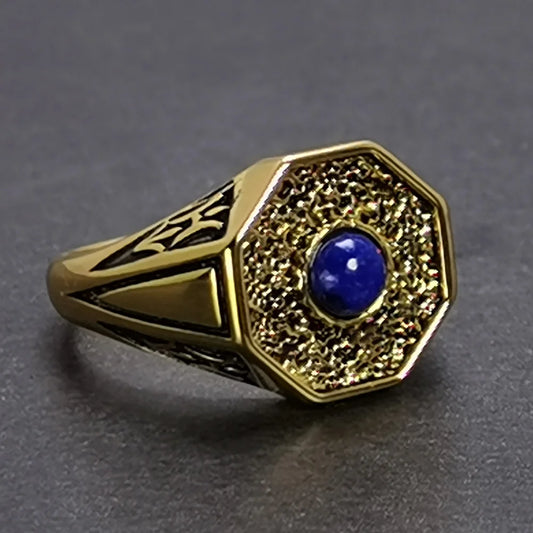 Lapis Lazuli Yellow Gold Plated Vampire Ring