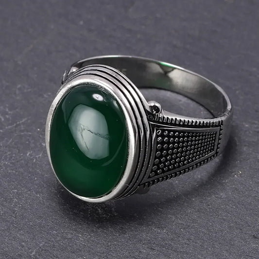 Green - Sterling Silver Agate Ottoman Ring
