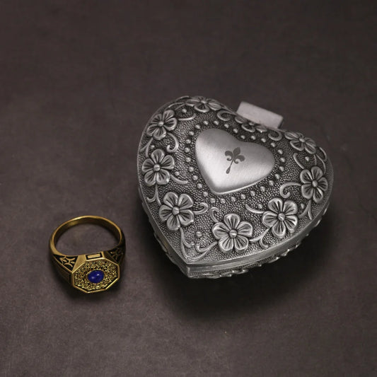 Lapis Lazuli Yellow Gold Plated Vampire Ring With Heart Shaped Ring Case