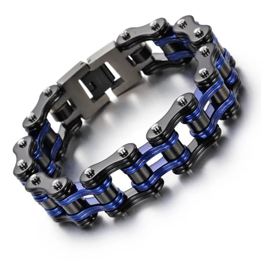 Black & Blue Stainless Steel Bicycle Chain Bracelet