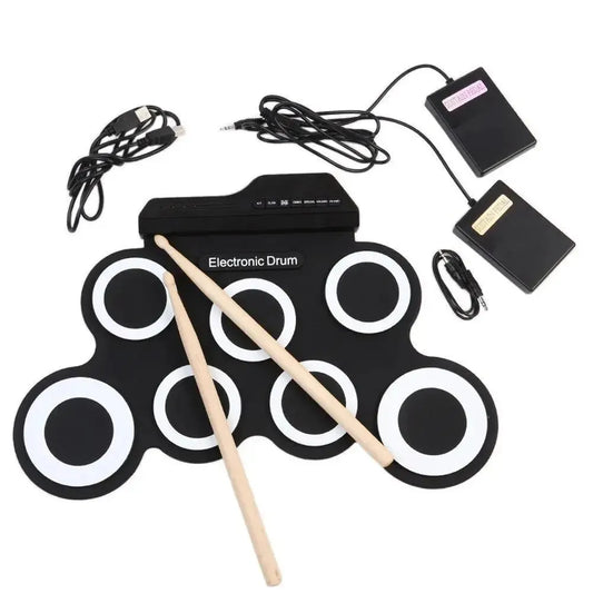 Black - Folding Silicone USB Electronic Drum Kit With Drumsticks