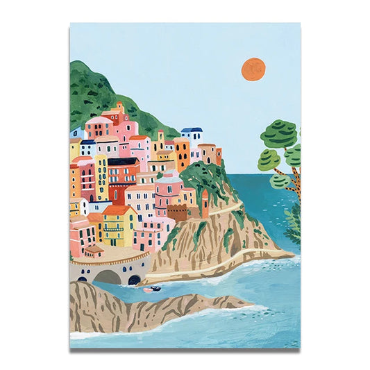 Cliff town - Travel Art Print Poster