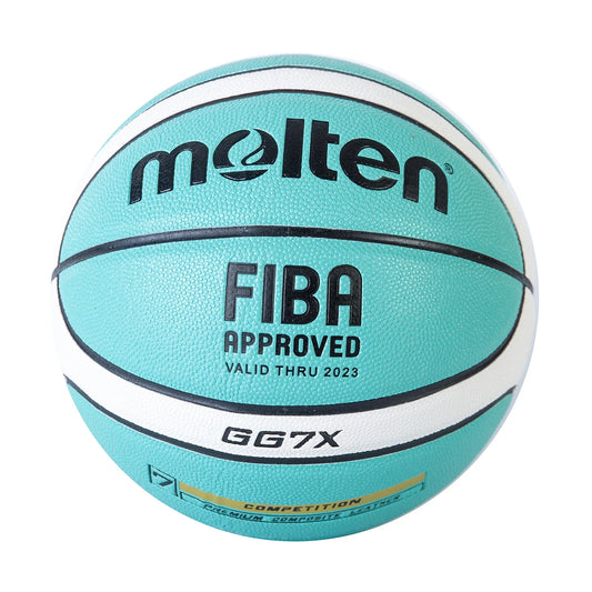 Sea Blue - GG7X - Competition stamped Molten basketball with FIBA approval on a white background